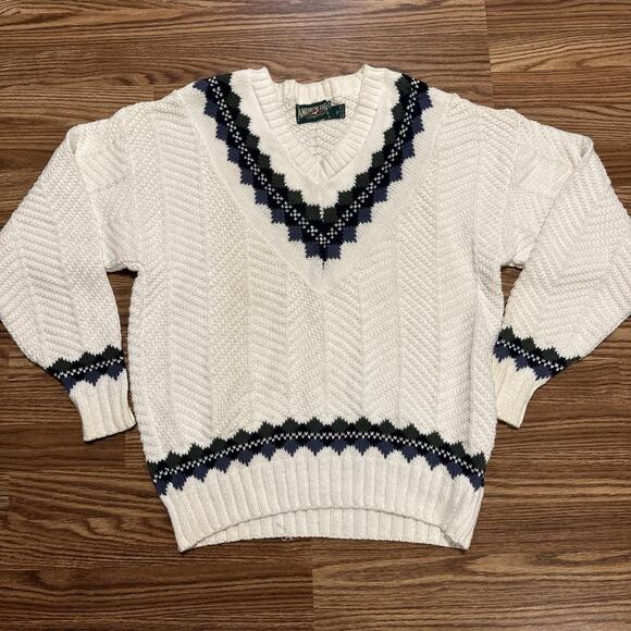 Vintage American Eagle Cotton Sweater Men's M Made In USA V Neck Preppy - Picture 1 of 9